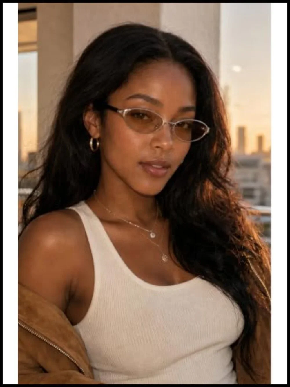 Silver Y2K Oval Narrow Sunglasses Women Retro Cat Eye UV400 Metal Frame